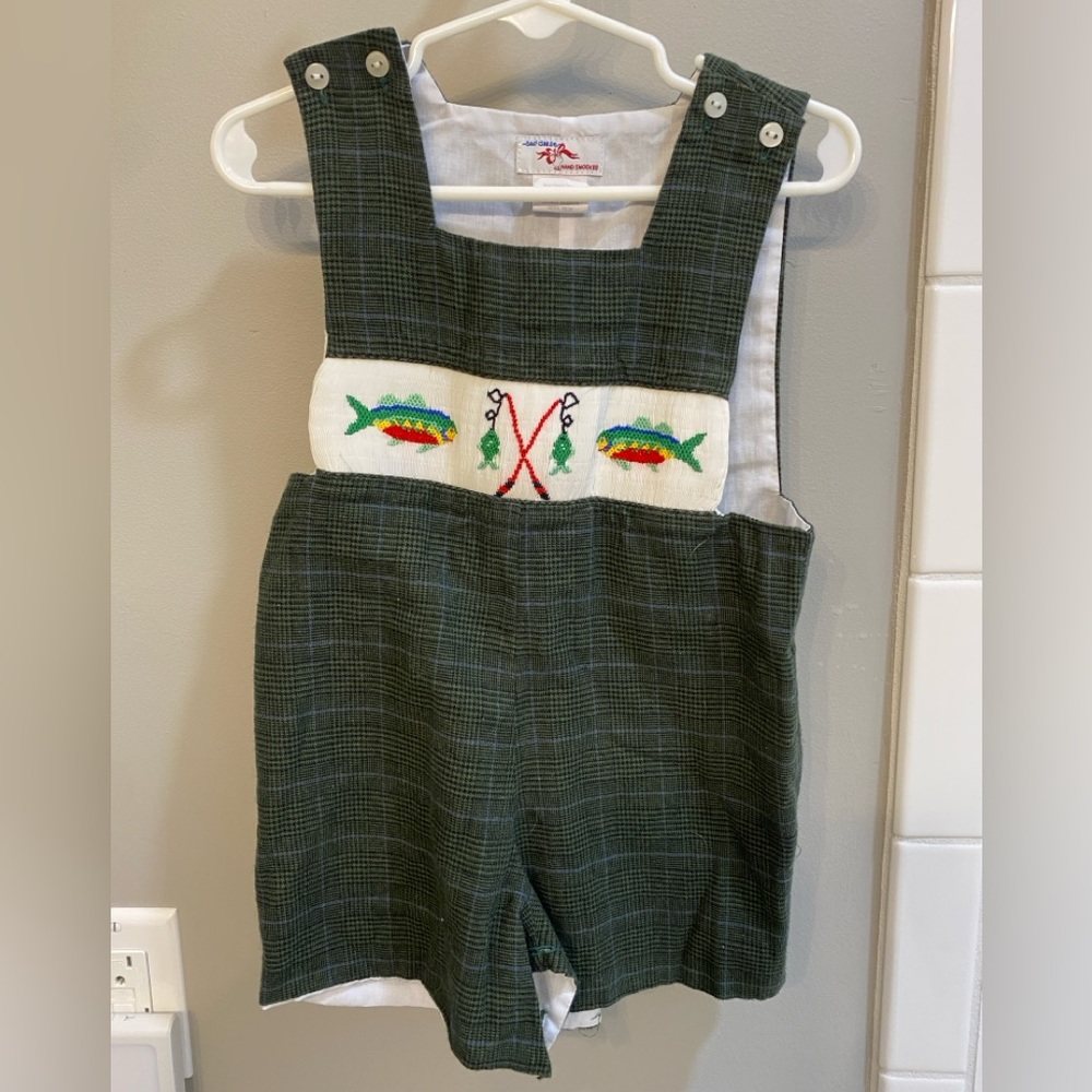 Silly Goose Hand Smocked Fish Romper / Size 24m / EUC